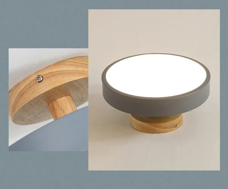 Lámpara de techo redonda de madera nórdica – Moderna lámpara de montaje empotrado para pasillo, dormitorio, baño, comedor y entrada