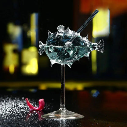 Creative Fish-Shaped Cocktail Glass – Unique Thorn, Octopus & Bird Design Goblet for Bar, KTV, Nightclub & Party Drinks