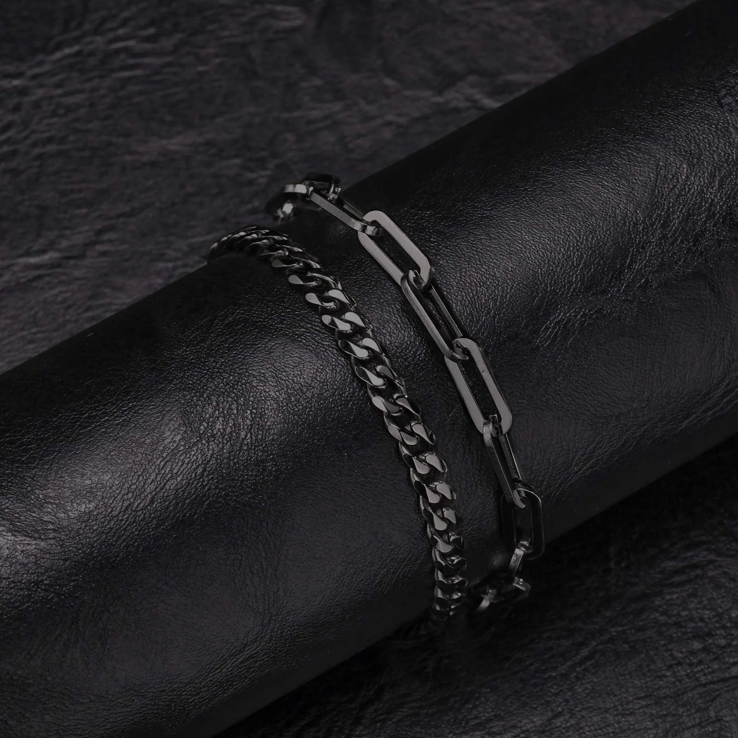 2-Piece Men's Chain Bracelet Set – Stainless Steel Twist Rope & Cuban Link Wristbands in Silver, Gold & Black | Fashion Jewelry Gift