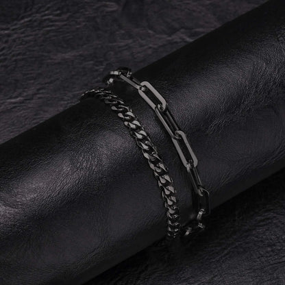 2-Piece Men's Chain Bracelet Set – Stainless Steel Twist Rope & Cuban Link Wristbands in Silver, Gold & Black | Fashion Jewelry Gift