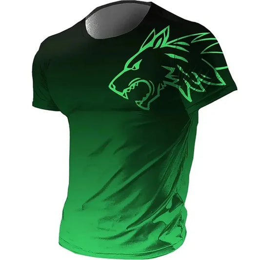 Men's 3D Wolf Print Quick-Dry T-Shirt – Vintage Gradient Short Sleeve Fitness Sports Tee for Summer