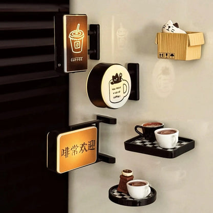 Imán LED retro para nevera con forma de cafetería – Decoración en miniatura iluminada para nevera con diseño de tablero perforado