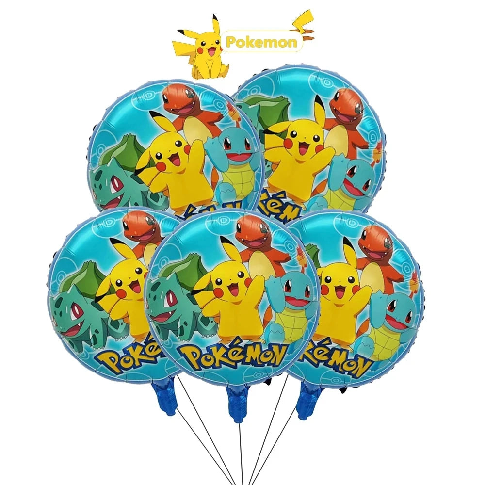 5pcs Pokémon Pokéball Aluminum Foil Balloons – Cute Helium Air Balloons for Boys & Girls Birthday Party & Baby Shower Decorations
