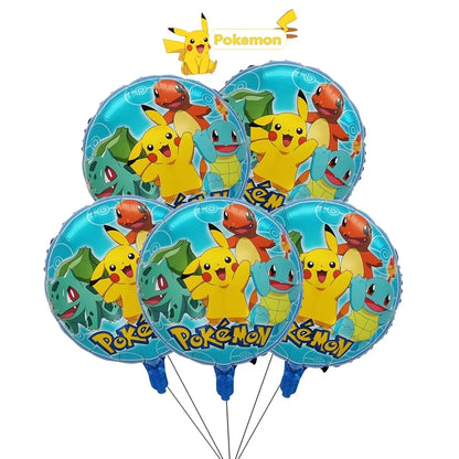 5pcs Pokémon Pokéball Aluminum Foil Balloons – Cute Helium Air Balloons for Boys & Girls Birthday Party & Baby Shower Decorations