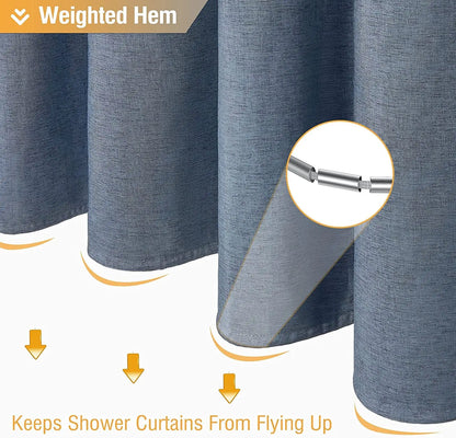 Cortina de ducha de lino de lujo – Cortina de baño de tela impermeable con ganchos de metal