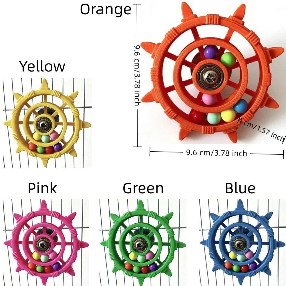 Rudder-Shaped Parrot Spinner Toy – Colorful Bead Rattle & Bite-Resistant Interactive Spinning Wheel Bird Cage Toy