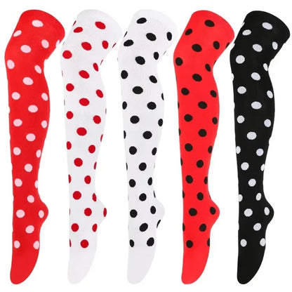Thigh High Socks Women Over Knee Striped Polka Dot Stockings Black White Pink Lolita Cosplay Harajuku Y2K Kawaii