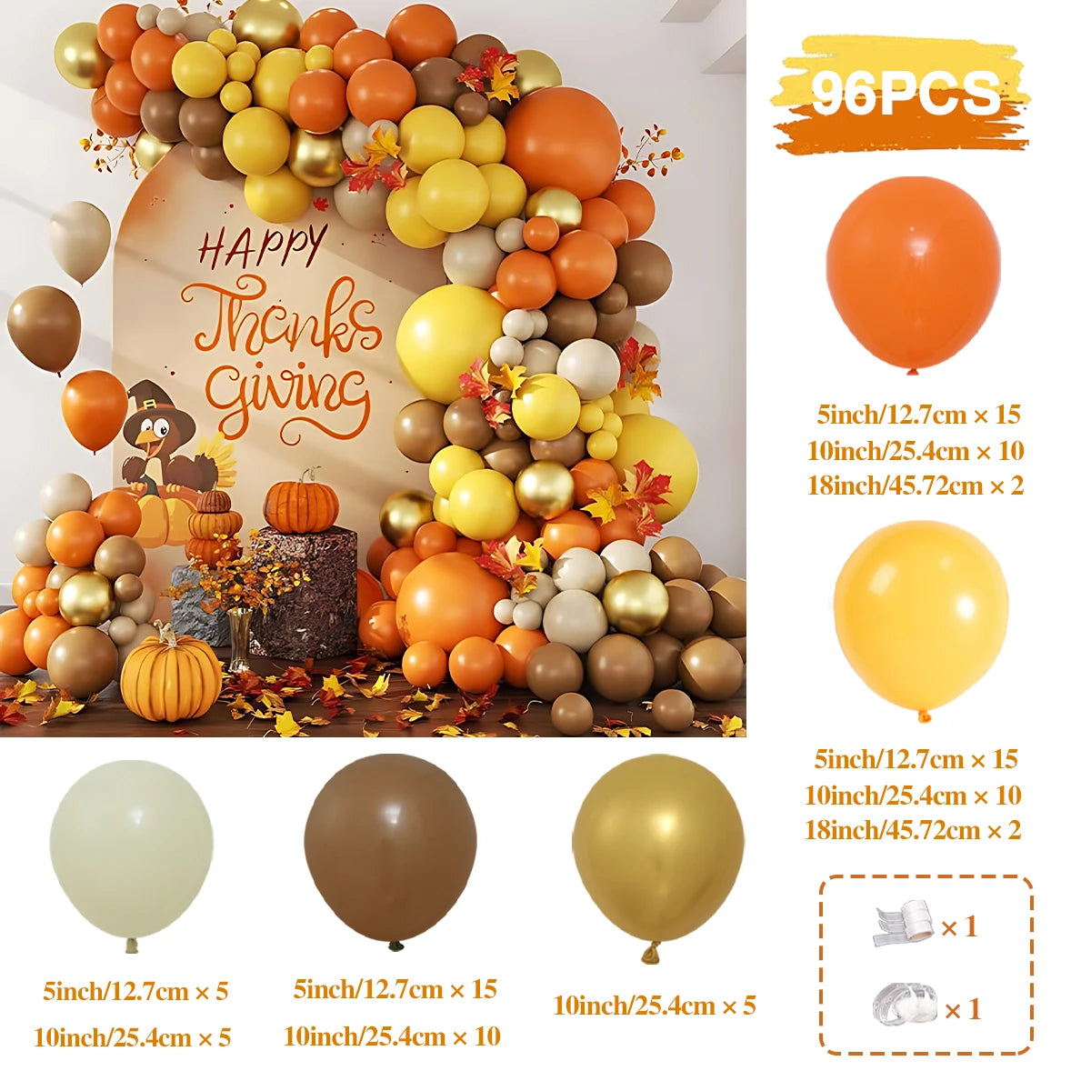 Matte Orange, Yellow, White & Gold Balloon Garland Arch Kit – Wedding, Baby Shower, 1st Birthday & Party Decorations