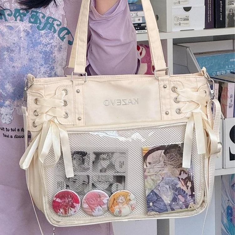 Bolso Bandolera con Lazo Estilo Universitario – Bolso de Hombro de Gran Capacidad para Chicas, Bolso Ita de Moda JK, Bolso de Mano con Acento de Lazo para Libros Escolares, Material Escolar y Uso Diario
