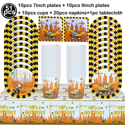 Construction Truck Birthday Party Tablecloth – Excavator & Engineering-Themed Table Runner for Boys' Construction Party Decorations
