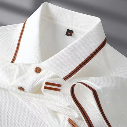 Men's Luxury-Style Polo T-Shirt – Soft Solid Short-Sleeve Turn-Down Collar Shirt with Loose Fit, Casual Business & Smart Everyday Wear