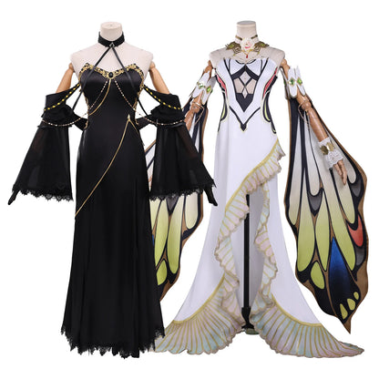 C.C. Cosplay Costume – Code Geass Black Lace Butterfly Long Dress Set with Wig (Anime Roleplay Outfit)