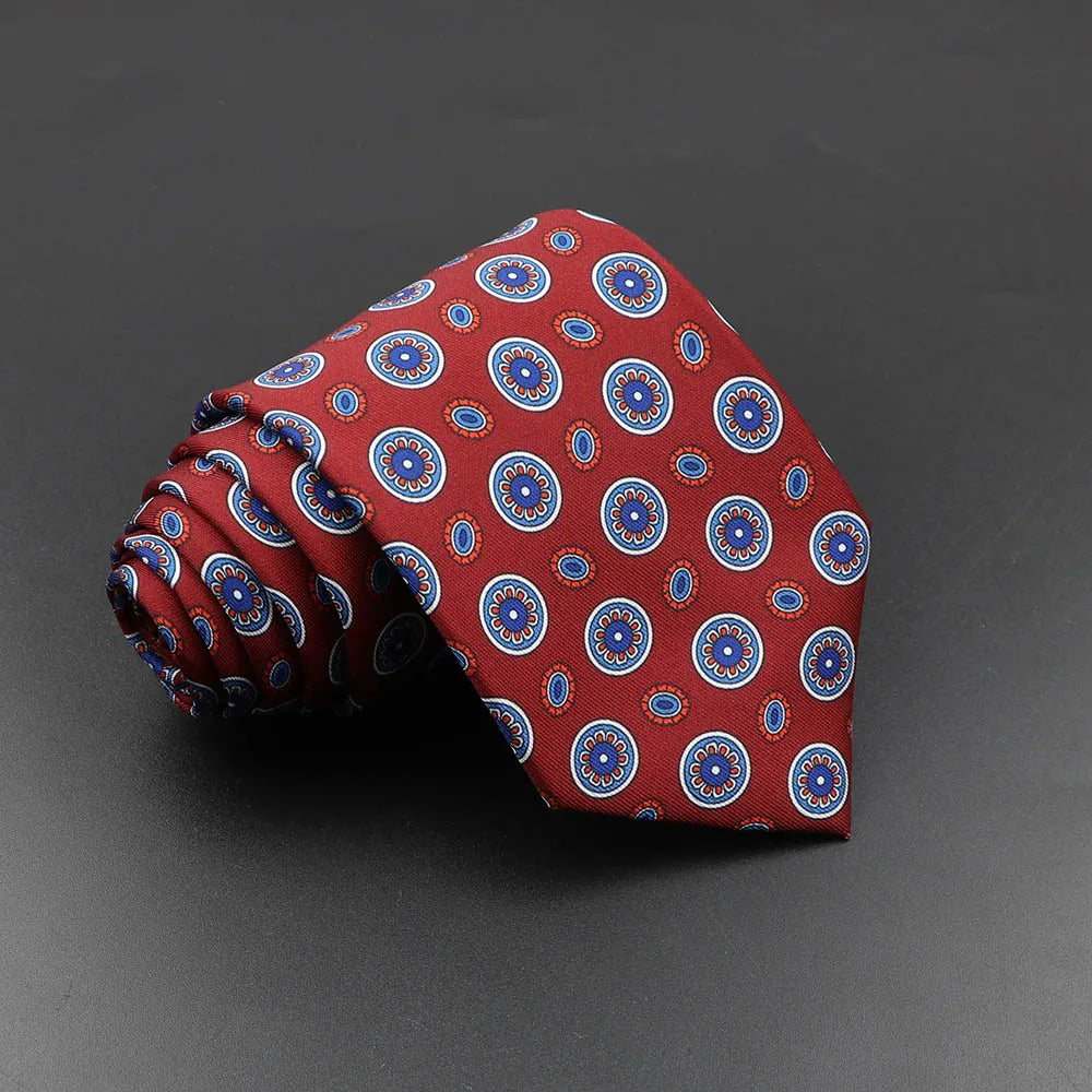 Men's 7.5cm Soft Silk Necktie – Floral & Dot Pattern Tie for Weddings, Business, Parties & Formal Wear
