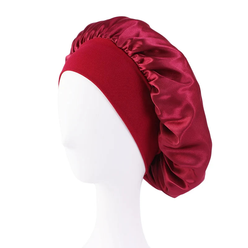 Silky Satin Sleep Bonnet with Elastic Band – Wide Brim Night Cap Hair Wrap for Sleeping & Hair Protection