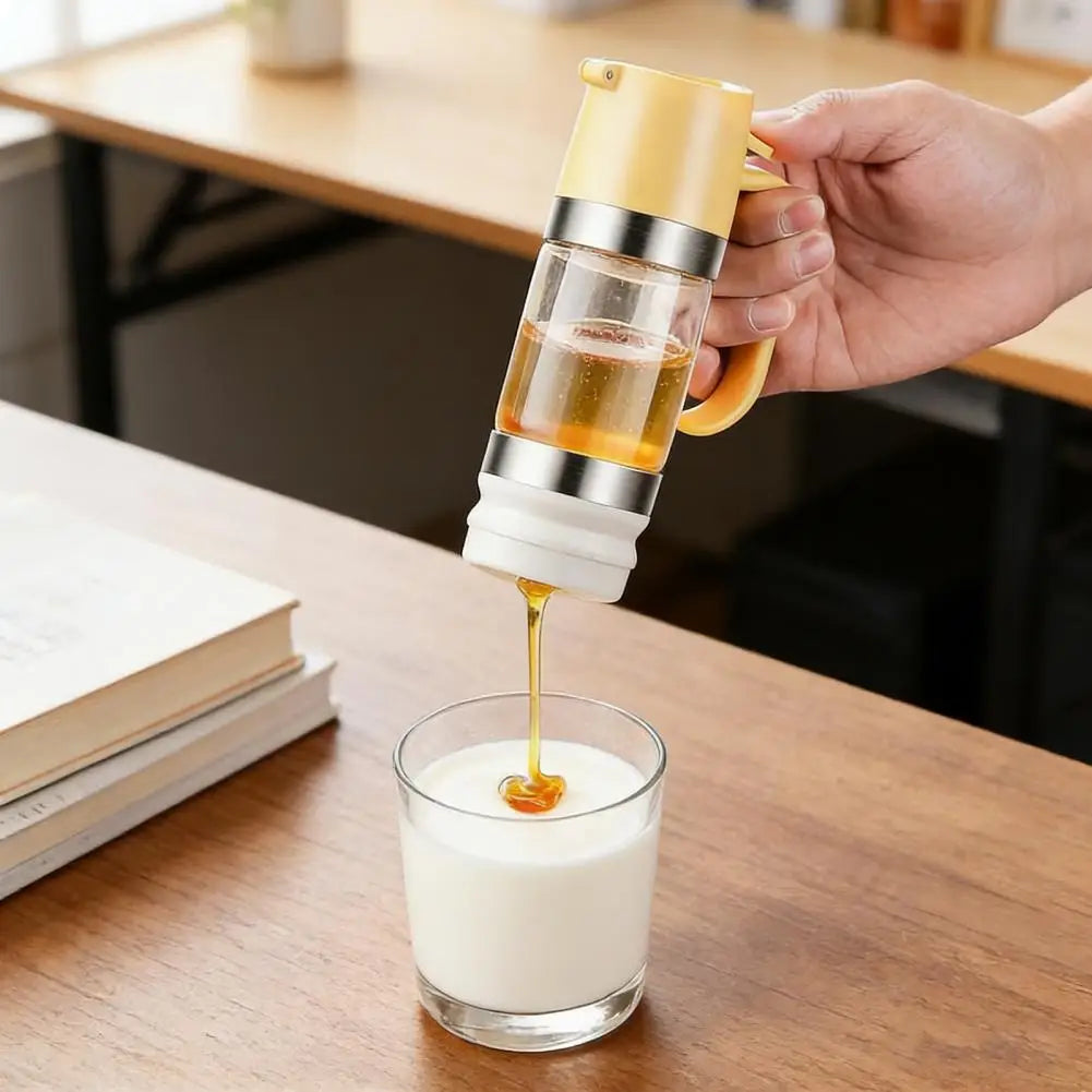 Glass Syrup Dispenser Bottle – Press-Top Honey & Syrup Container with No-Drip Spout, BPA-Free Design for Kitchen & Barbecue