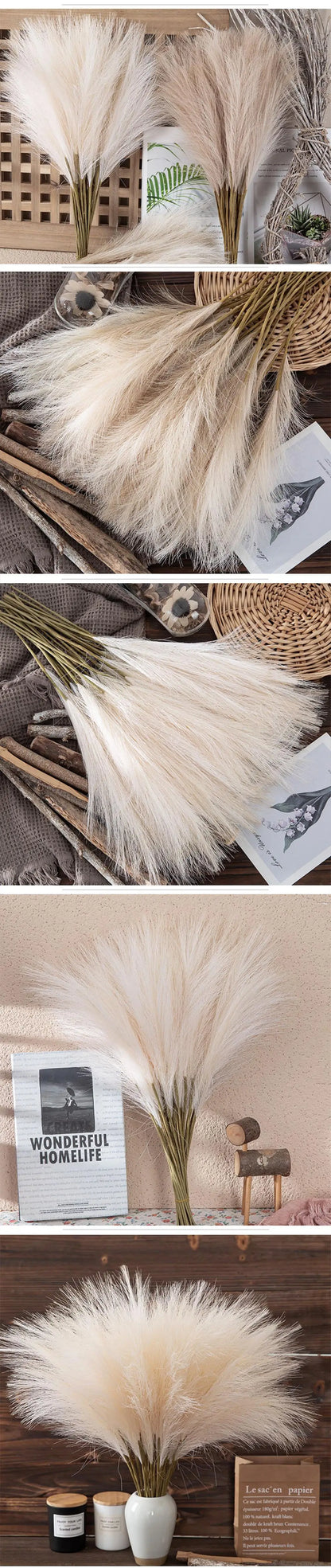 5/10/20pcs Herbe de la Pampa Artificielle – Fleurs de roseau synthétiques moelleuses style bohème pour la décoration de mariage, les arrangements de fête, la décoration intérieure et la conception florale DIY (42cm)
