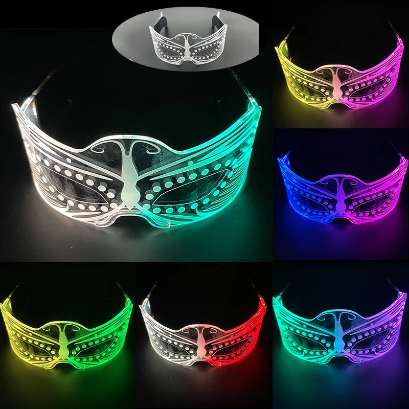 LED Luminous Party Glasses – Futuristic Rainbow Space & Robot Rave Goggles with Star Lights for Concerts, DJ Events, Masquerade & Y2K Parties