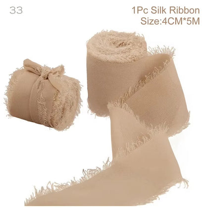 Ruban de soie en mousseline effilochée de 5 m – Ruban fait main déchiré pour bouquet de mariage et emballage cadeau