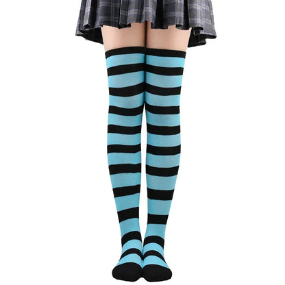 Thigh High Socks Women Over Knee Striped Polka Dot Stockings Black White Pink Lolita Cosplay Harajuku Y2K Kawaii