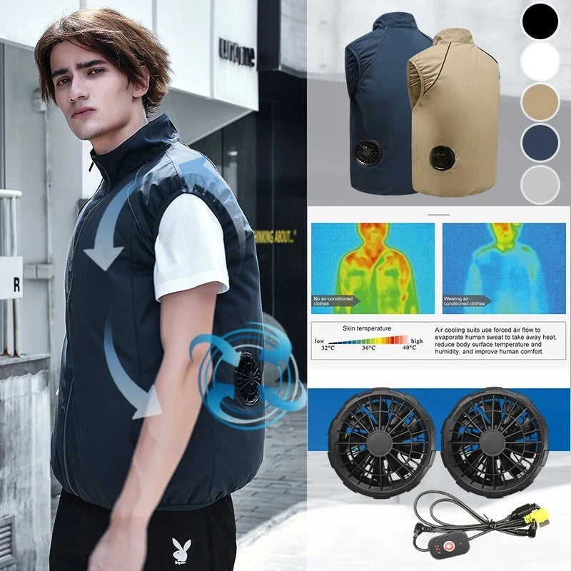 Men's USB Cooling Vest – Rechargeable Fan Jacket for Outdoor Work, Sports, Hiking & Summer Heat Protection