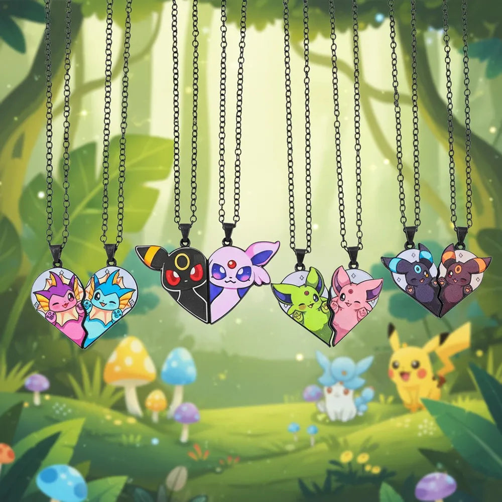 Collar de pareja de corazón roto de Pokémon Eevee – Regalo de joyería romántico de anime para mejores amigos (2 piezas)