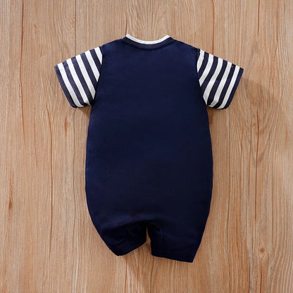 0-18M Baby Short Sleeve Jumpsuit – Soft & Comfortable Embroidered Letter Romper for Boys & Girls, Casual Summer Newborn Outfit