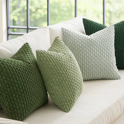 Funda de almohada a rayas verdes de pana - Funda de cojín decorativa rústica bohemia de 20x20 pulgadas para sofá y sala de estar
