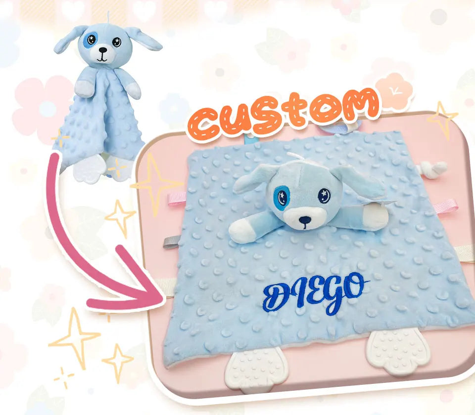 Couverture et doudou personnalisés avec prénom de bébé – Ensemble doux en minky à pois, 2-en-1, cadeau de naissance personnalisé pour garçons et filles