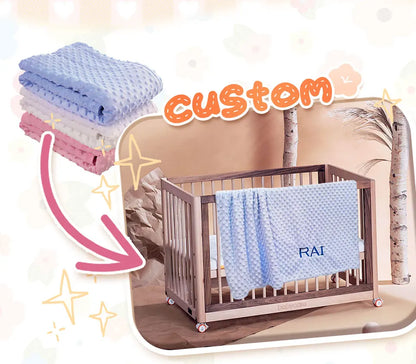 Couverture et doudou personnalisés avec prénom de bébé – Ensemble doux en minky à pois, 2-en-1, cadeau de naissance personnalisé pour garçons et filles
