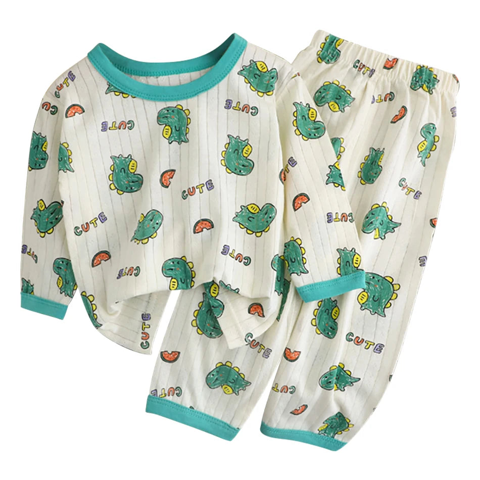 Conjunto de Pijama de Algodón para Niños – Pijama de Manga Larga y Pantalones para Verano en Casa y Habitaciones con Aire Acondicionado