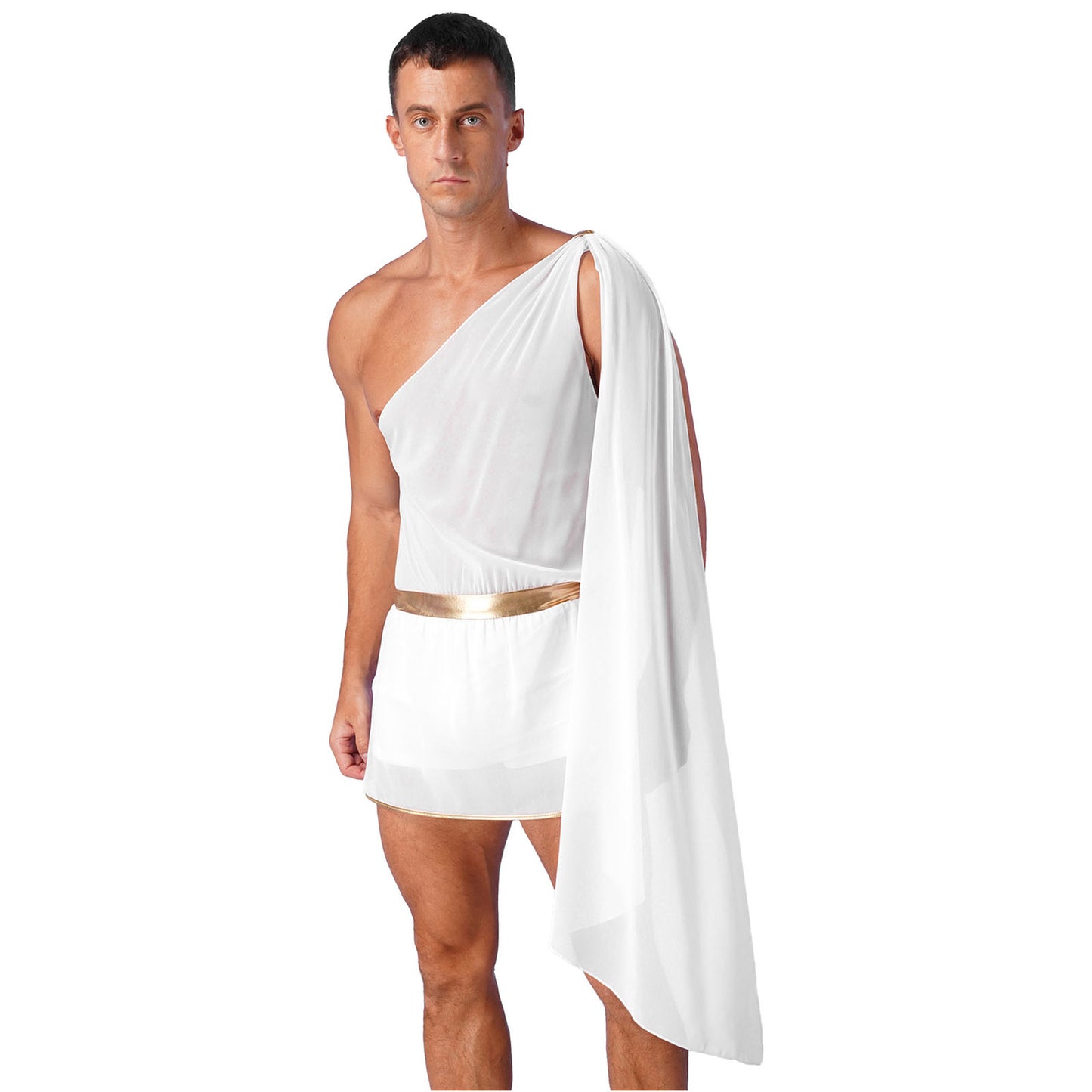 Men’s Ancient Greek & Egyptian Pharaoh Cosplay Costume – Metallic Shiny Toga Robe with Sleeves for Halloween & Roleplay