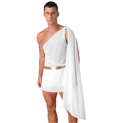 Men’s Ancient Greek & Egyptian Pharaoh Cosplay Costume – Metallic Shiny Toga Robe with Sleeves for Halloween & Roleplay