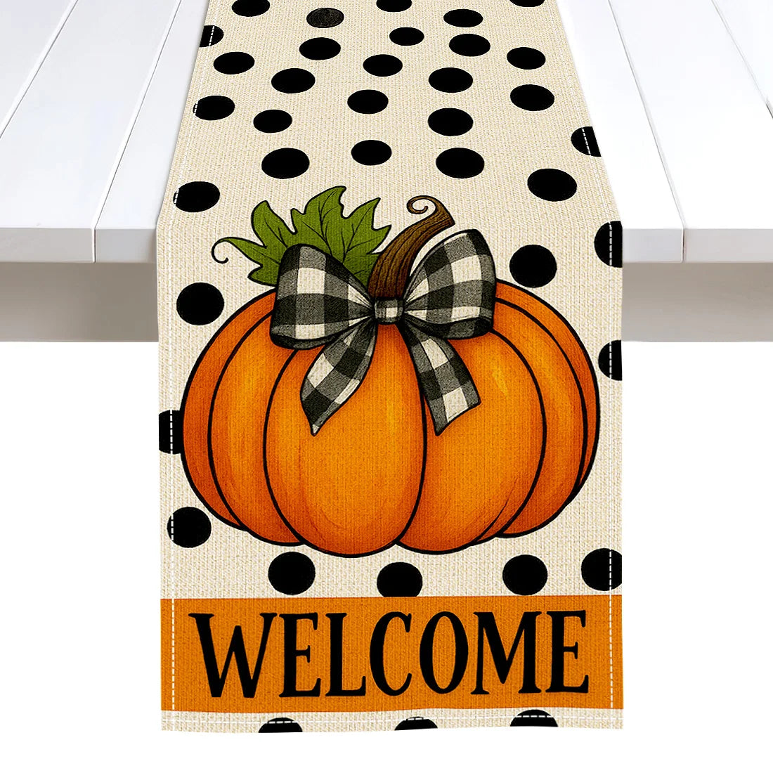 Autumn Pumpkin Illustration Table Runner – Durable Fall Table Decor for Weddings, Kitchen, Dining Room, Thanksgiving & Parties