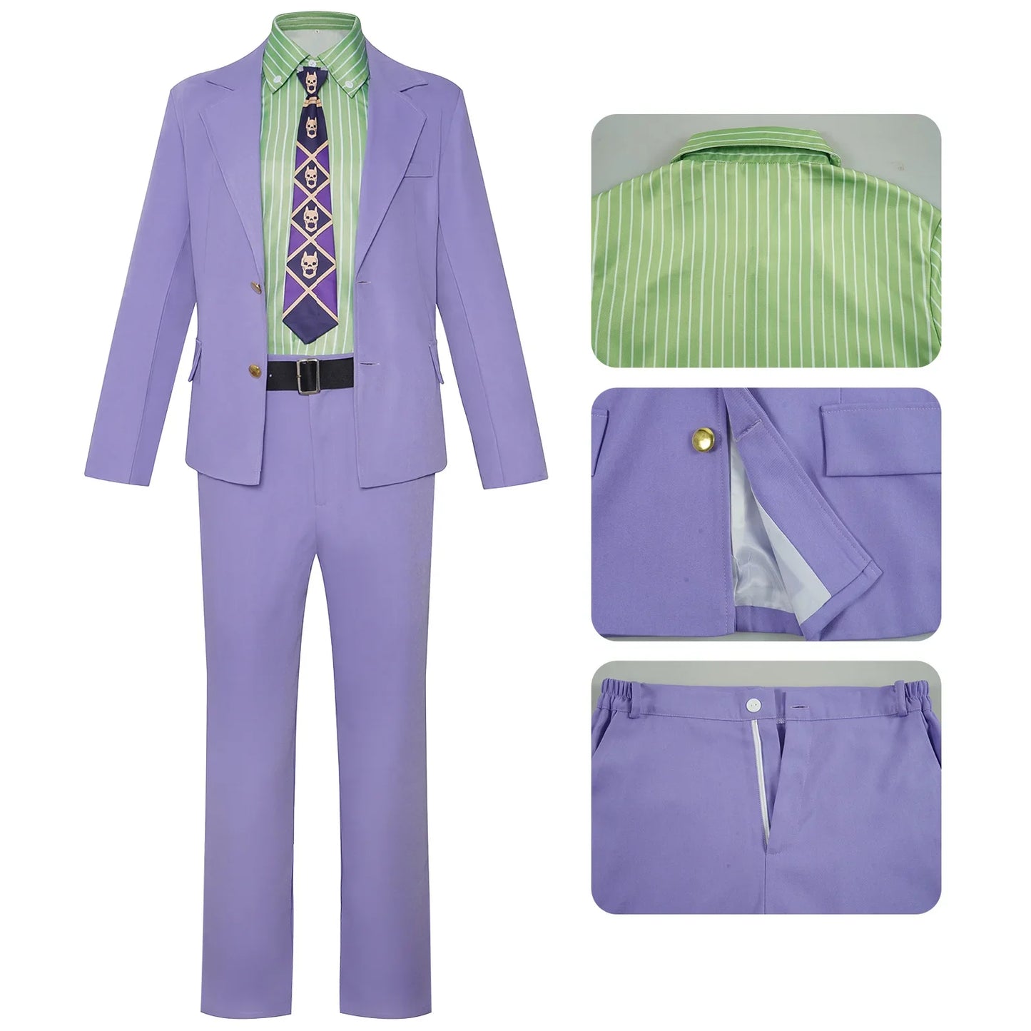 Anime Purple Blazer Cosplay Costume Set – Shirt, Pants, Tie & Belt Outfit for Men & Women Halloween Roleplay Suit