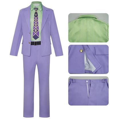 Anime Purple Blazer Cosplay Costume Set – Shirt, Pants, Tie & Belt Outfit for Men & Women Halloween Roleplay Suit
