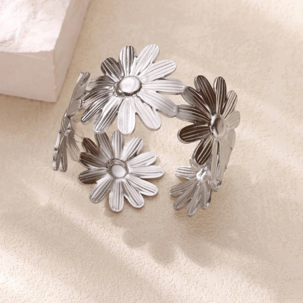 Stainless Steel Open Flower & Leaf Bangle Bracelet – Gold Geometric Cuff Bracelet for Women & Men | Minimalist Fashion Jewelry