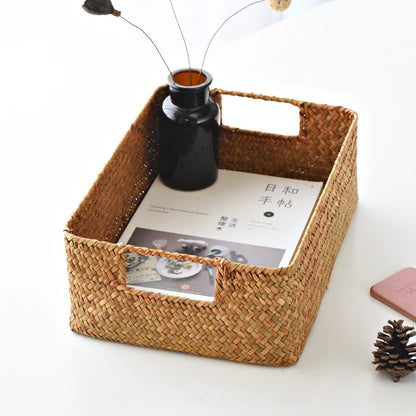 Zerolife Panier en jonc de mer naturel tressé – Grand panier de rangement en osier de paille pour la décoration intérieure, corbeille à fruits et à pain de table, organiseur de serviettes, récipient de rangement de cuisine et panier de ferme rustique