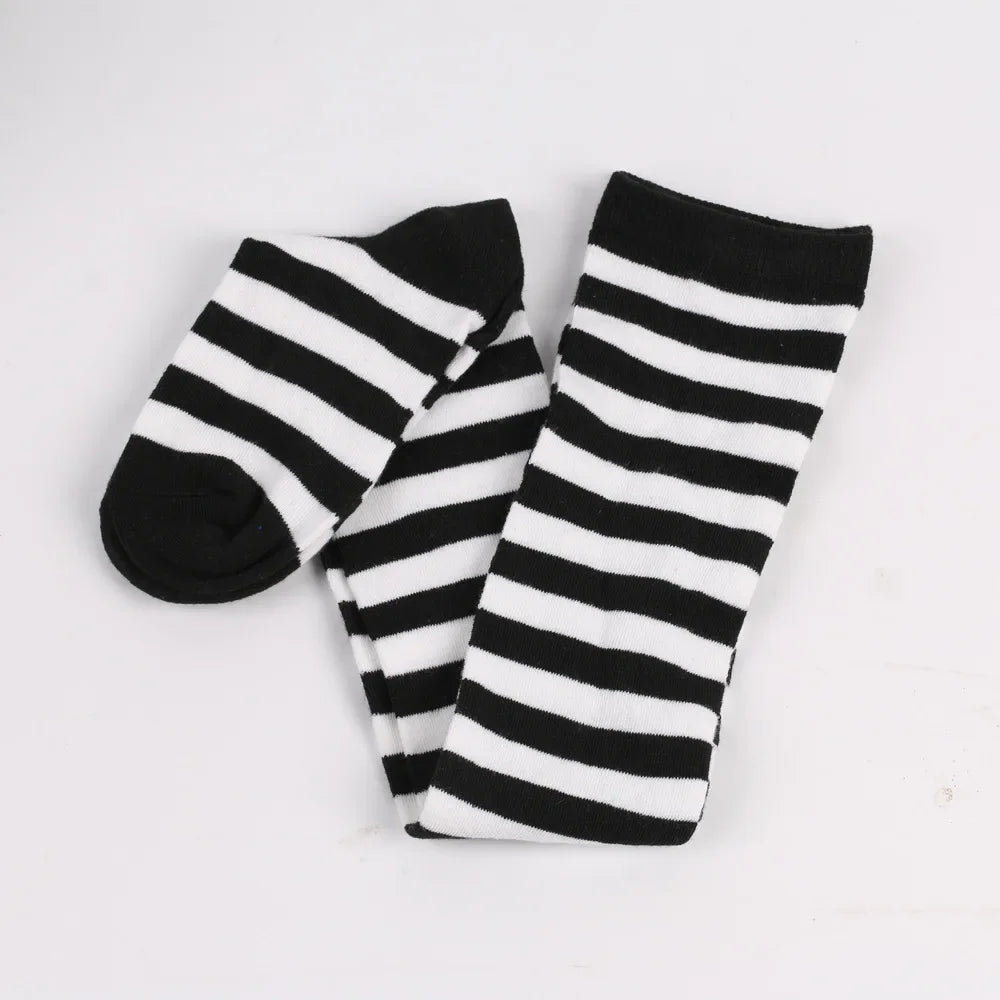 Thigh High Socks Women Over Knee Striped Polka Dot Stockings Black White Pink Lolita Cosplay Harajuku Y2K Kawaii