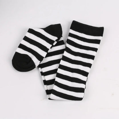 Thigh High Socks Women Over Knee Striped Polka Dot Stockings Black White Pink Lolita Cosplay Harajuku Y2K Kawaii
