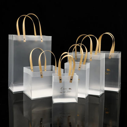 10PCS Frosted PVC Tote Gift Bags – Waterproof Transparent Reusable Gift, Candy & Party Favor Bags for Packaging & Shopping