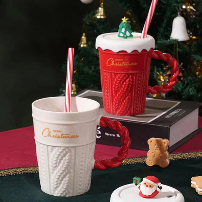 Creative Christmas Ceramic Mug – Coffee & Drinking Cup with Lid and Spoon, Festive Xmas Gift for Children, Home & Office