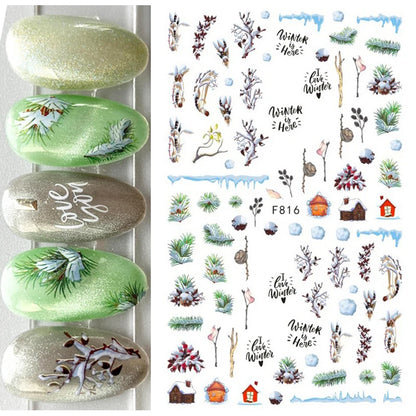 3D Christmas Nail Art Stickers – Snowflake & Winter Tree Nail Decals for Nail Tips Decoration