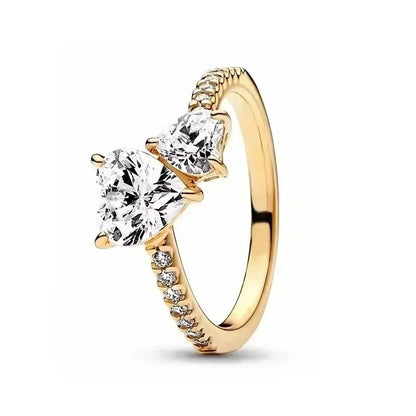 Anillo de moda ajustable con corona de corazón de plata de ley 925 chapado en oro con purpurina para mujer