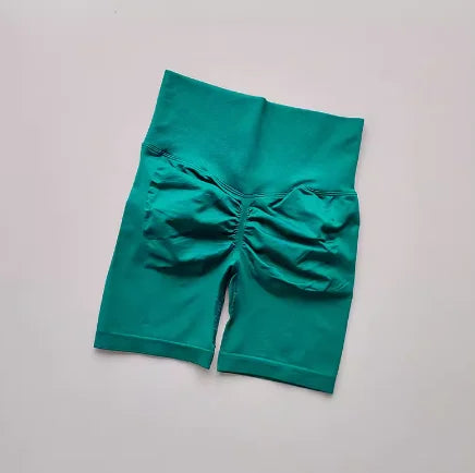 Pantalones cortos de yoga de cintura alta para mujer – Pantalones cortos deportivos fruncidos para realce de glúteos, para correr, gimnasio, fitness y control de abdomen