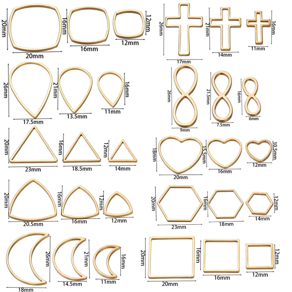 10 breloques géométriques creuses en acier inoxydable pour bijoux – Connecteurs de pendentif pour boucles d'oreilles, colliers et fabrication de bijoux