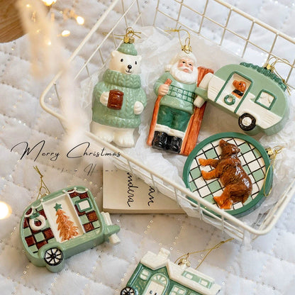 Christmas Plastic Hanging Ornaments – Old Man, Car & Bear Pendant Decorations for Christmas Tree, Family Party & Holiday Home Decor