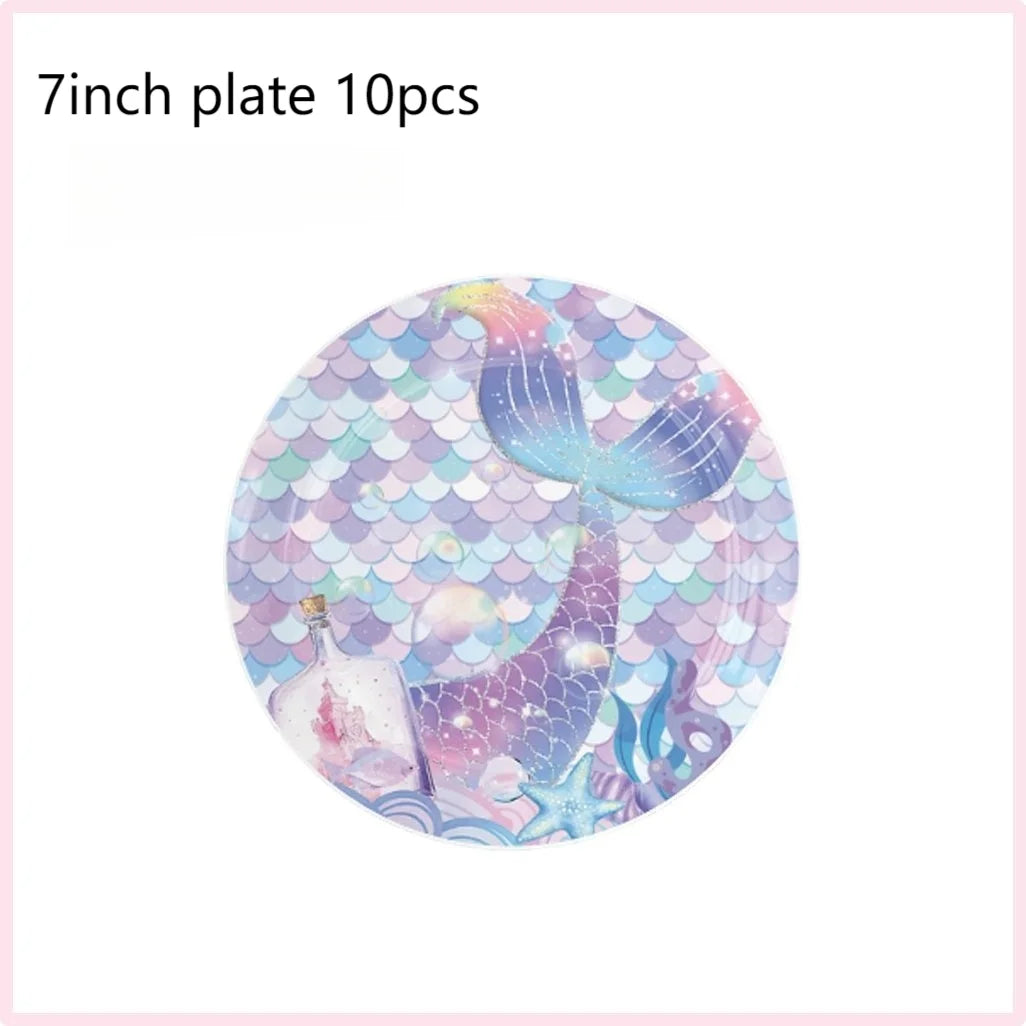 Mermaid Birthday Party Decorations Set – Balloons, Tableware, Tablecloth & Hanging Banner for Kids' Parties, Favors & Supplies Kit