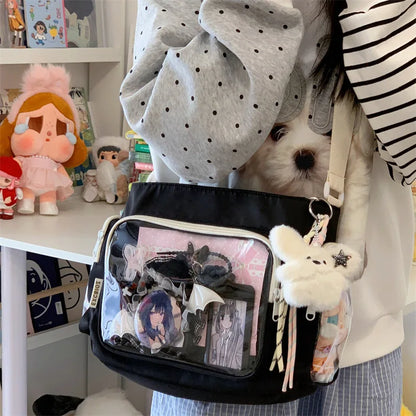 Bolso bandolera transparente de moda – Bolso de hombro Ita de gran capacidad para niñas, bolso mensajero de estilo escolar a la moda, bolso Kawaii versátil para uso diario y accesorios