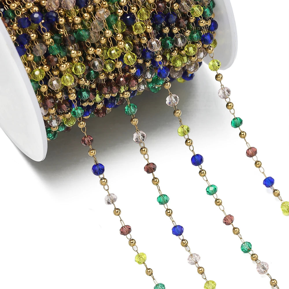 Cadena de Cuentas de Cristal de Acero Inoxidable de 1 m para Fabricación de Joyas – Cadena con Clip Multicolor para Collares, Pulseras y Manualidades DIY