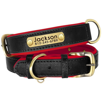Collar de perro de piel sintética personalizado con placa de identificación grabada gratuita – Collar ajustable suave acolchado para perros pequeños, medianos y grandes